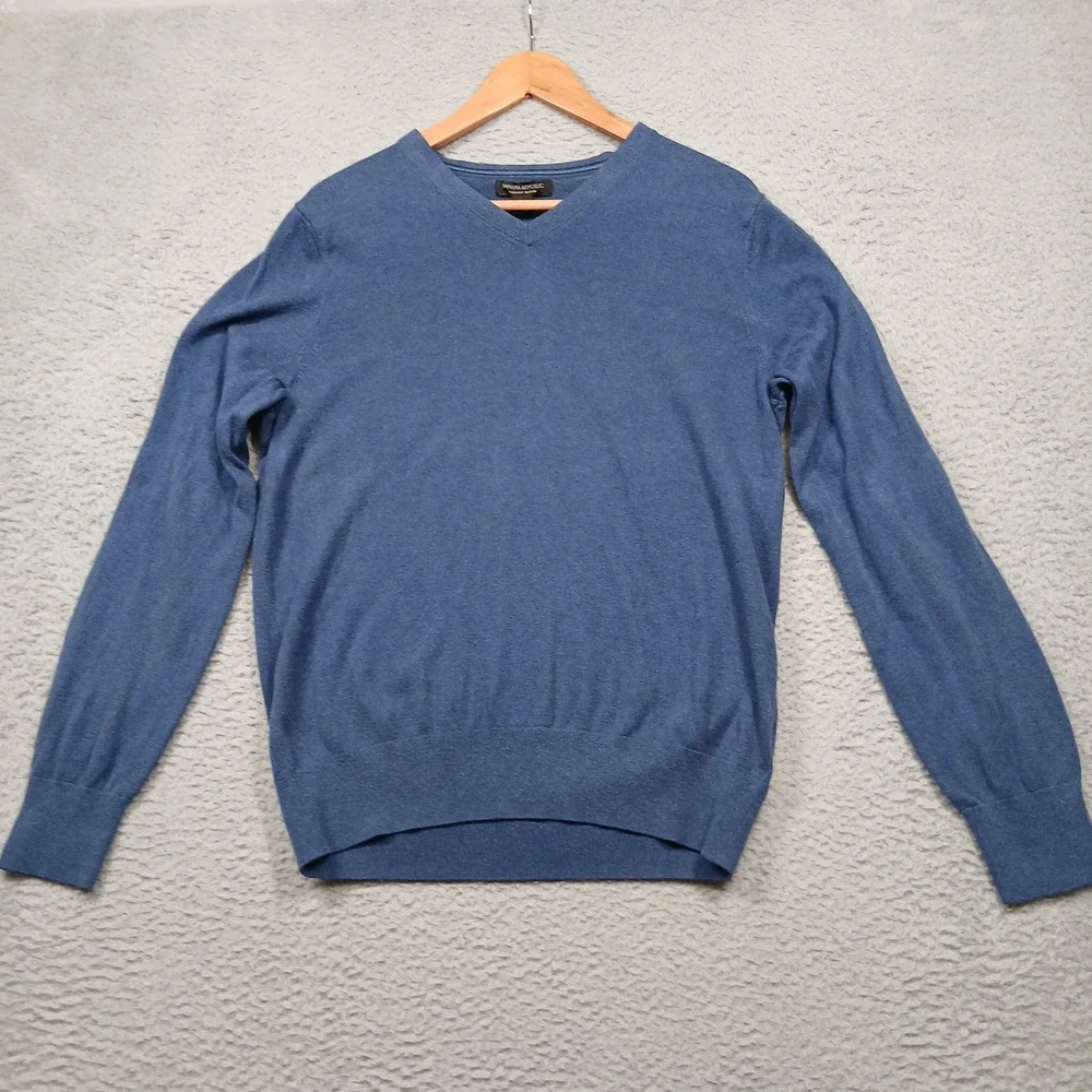 Banana‎ Republic Men's L Blue V-Neck Sweater Silk Cotton Cashmere Luxury Blend